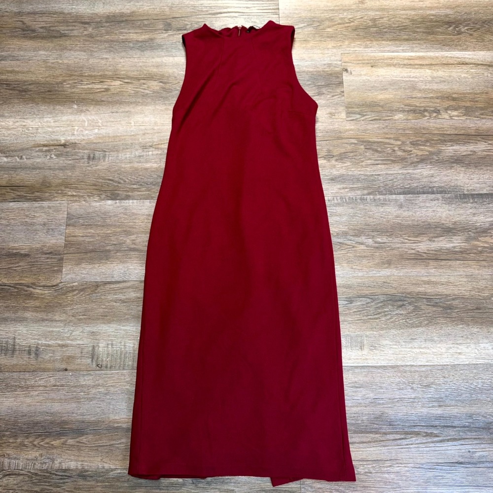 T Tahari Burgundy Sheath Dress Womens XS Lined Rayon Stretch Sleeveless Cocktail